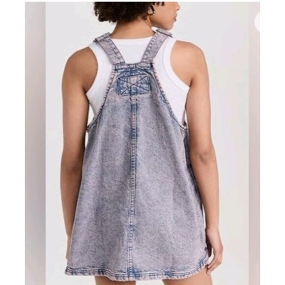 Free People We The Free Denim Smock Overall Mini Dress Pink Dreams Wash Size XL - Picture 2 of 6